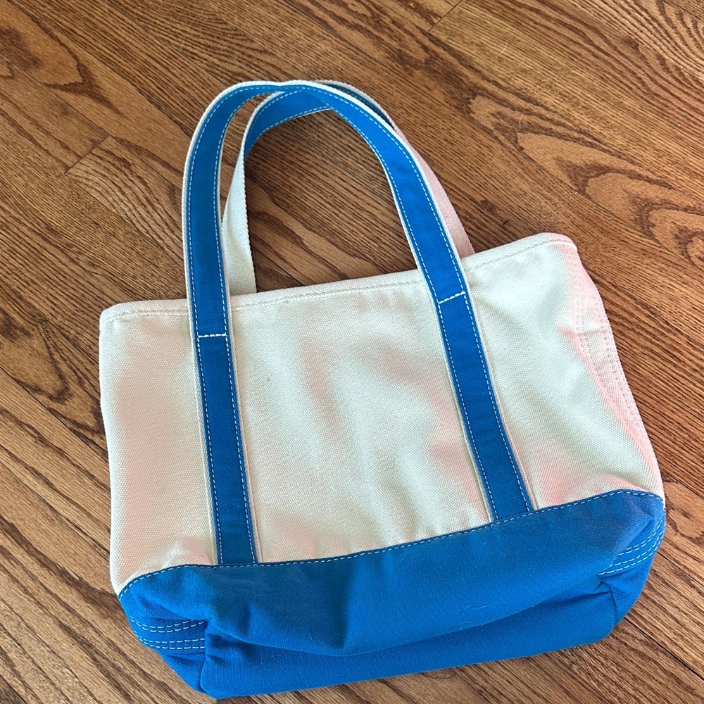 Lands' End Cream Canvas Tote with Bright Blue Trim - Picture 2 of 4
